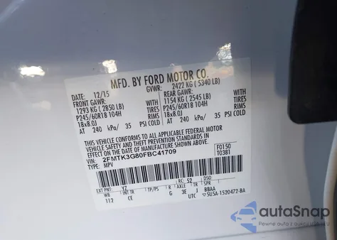 2015 Ford Edge Se z USA, uszkodzony, nr VIN 2FMTK3G80FBC41709